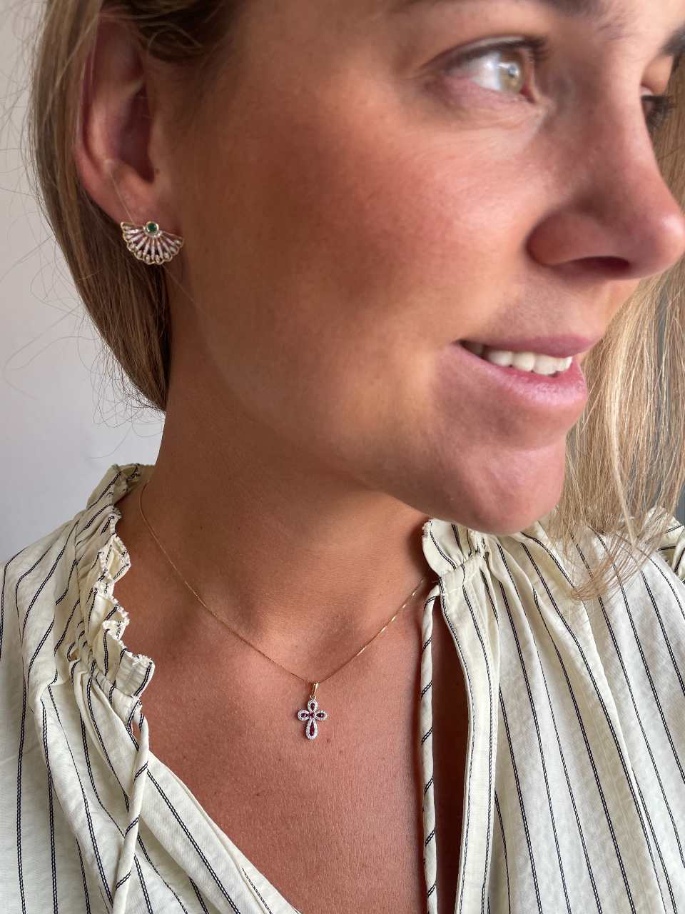 LUNARA cross in 14k rose gold with diamonds and rubies