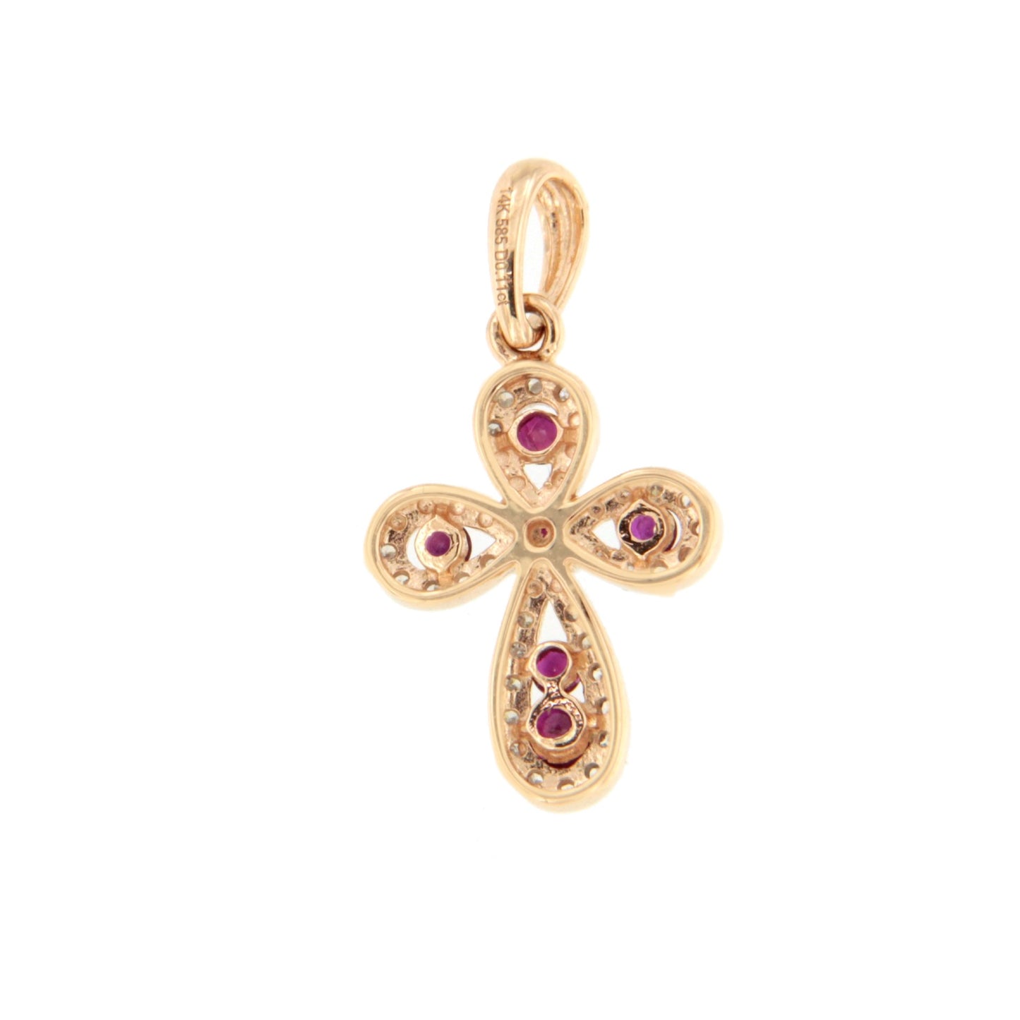LUNARA cross in 14k rose gold with diamonds and rubies