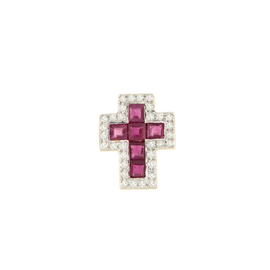 AUREZA cross in 14k gold with diamonds and sapphire/ruby