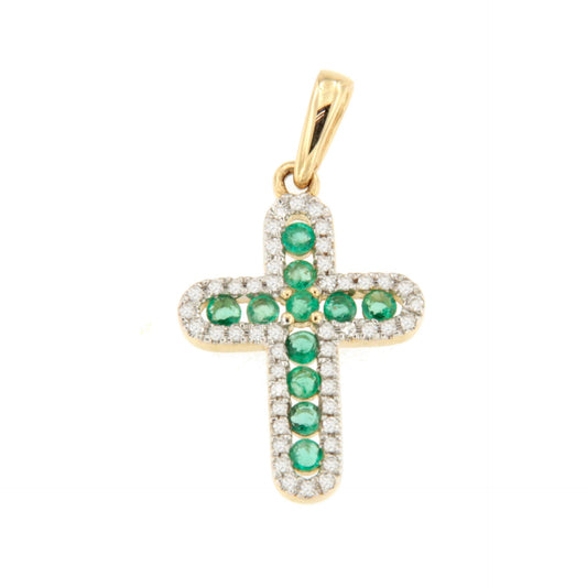SERELA cross in 14k gold with diamonds and sapphires/rubies/emeralds