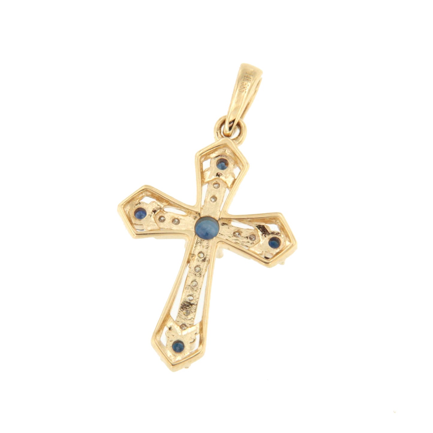 ILUMIA cross in 14k gold with diamonds and sapphire/ruby