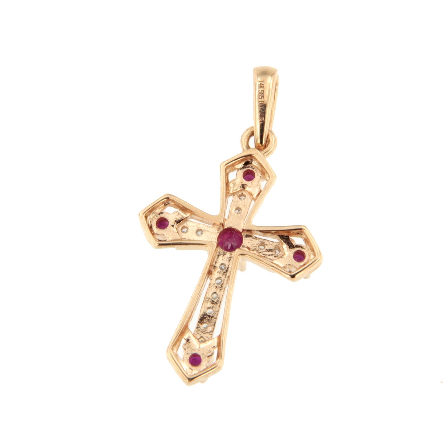 ILUMIA cross in 14k gold with diamonds and sapphire/ruby