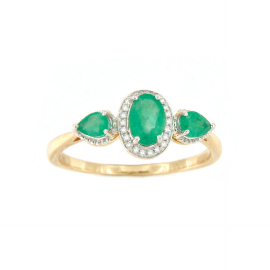 LUMARA ring with diamonds in 14k yellow gold and emeralds