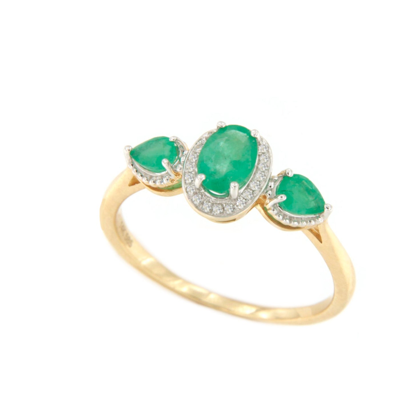 LUMARA ring with diamonds in 14k yellow gold and emeralds