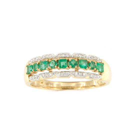 MARUVA wedding band with diamonds in 14k yellow gold and emeralds