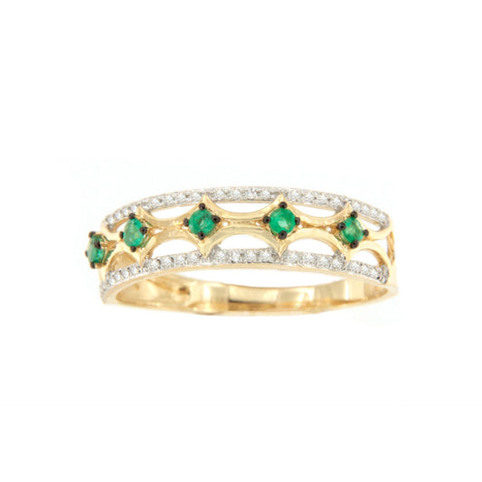 ONIRA wedding band with diamonds in 14k yellow gold and emeralds