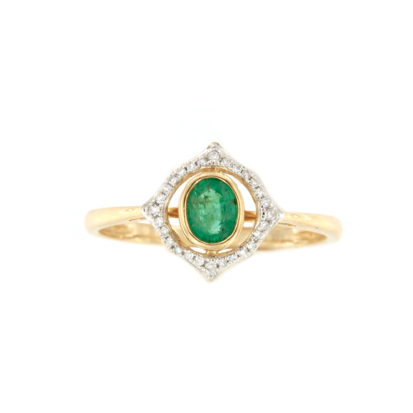 Anillo ELARIA con brillantes en oro de 14 ktes, diamantes y rubí/esmeralda