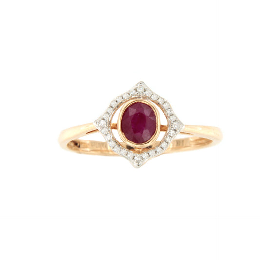 ELARIA ring with brilliant-cut diamonds in 14k gold, diamonds and ruby/emerald