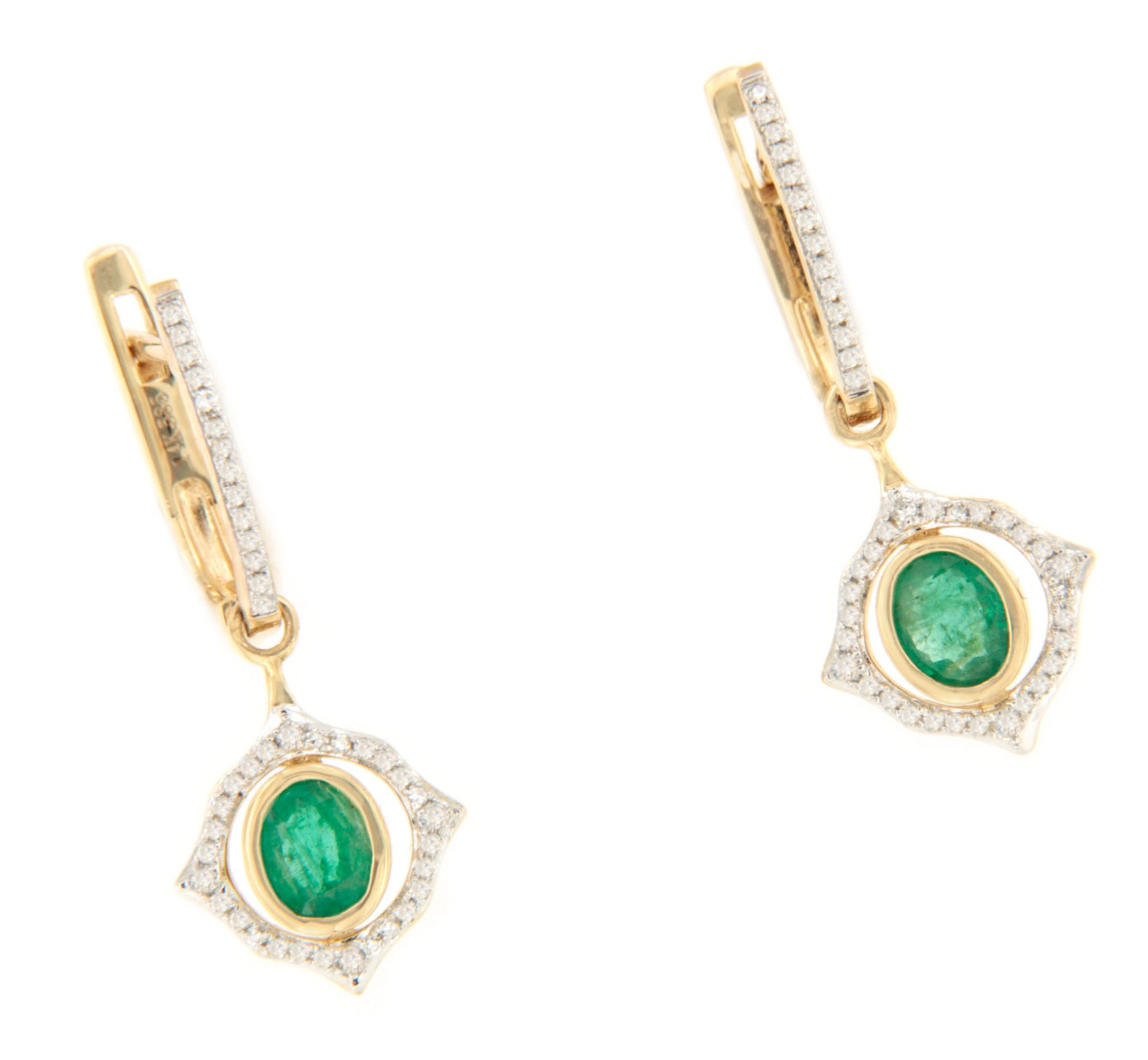 Pendientes NARELA en oro amarillo de 14 kilates, diamantes y esmeraldas