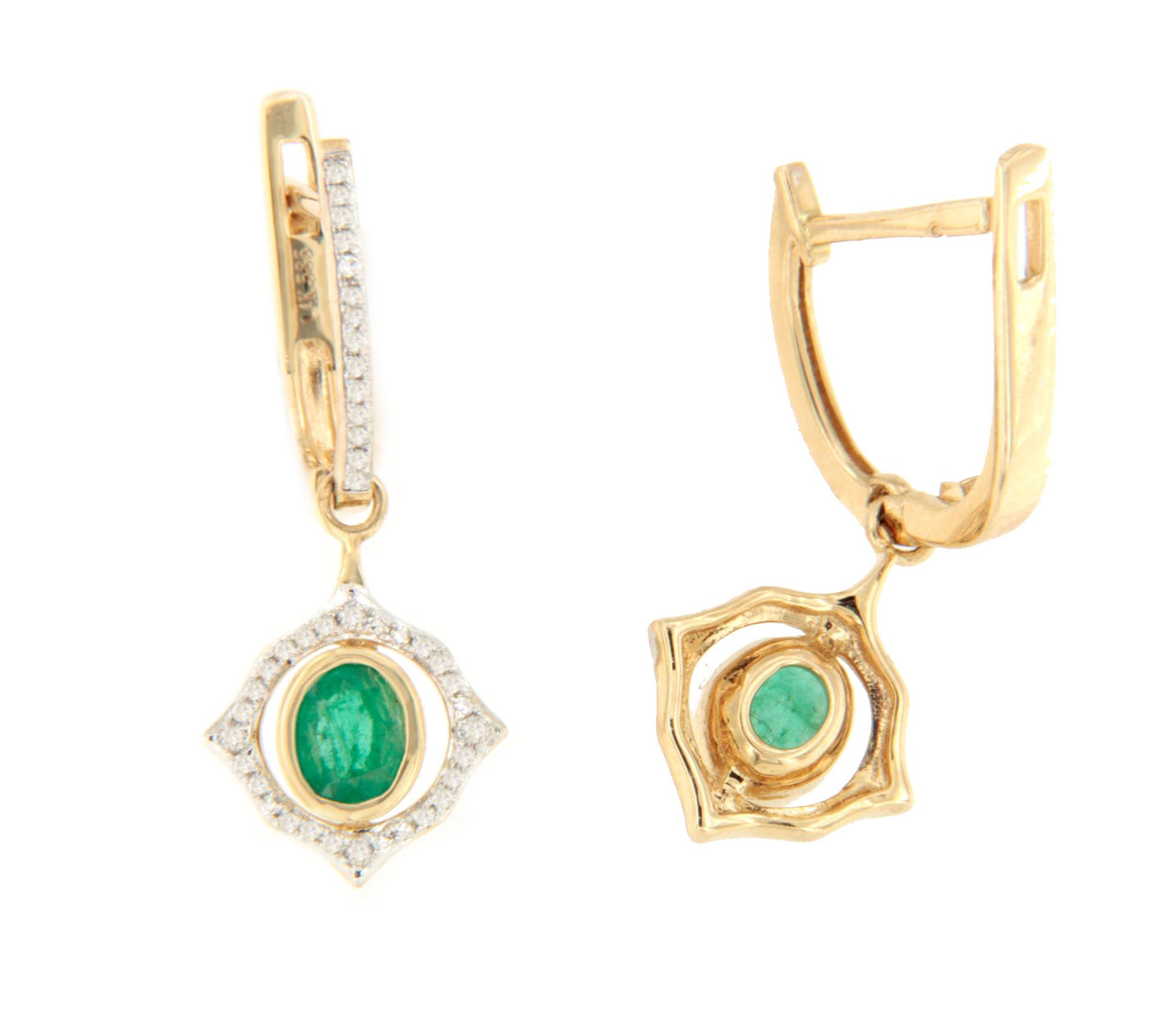 Pendientes NARELA en oro amarillo de 14 kilates, diamantes y esmeraldas