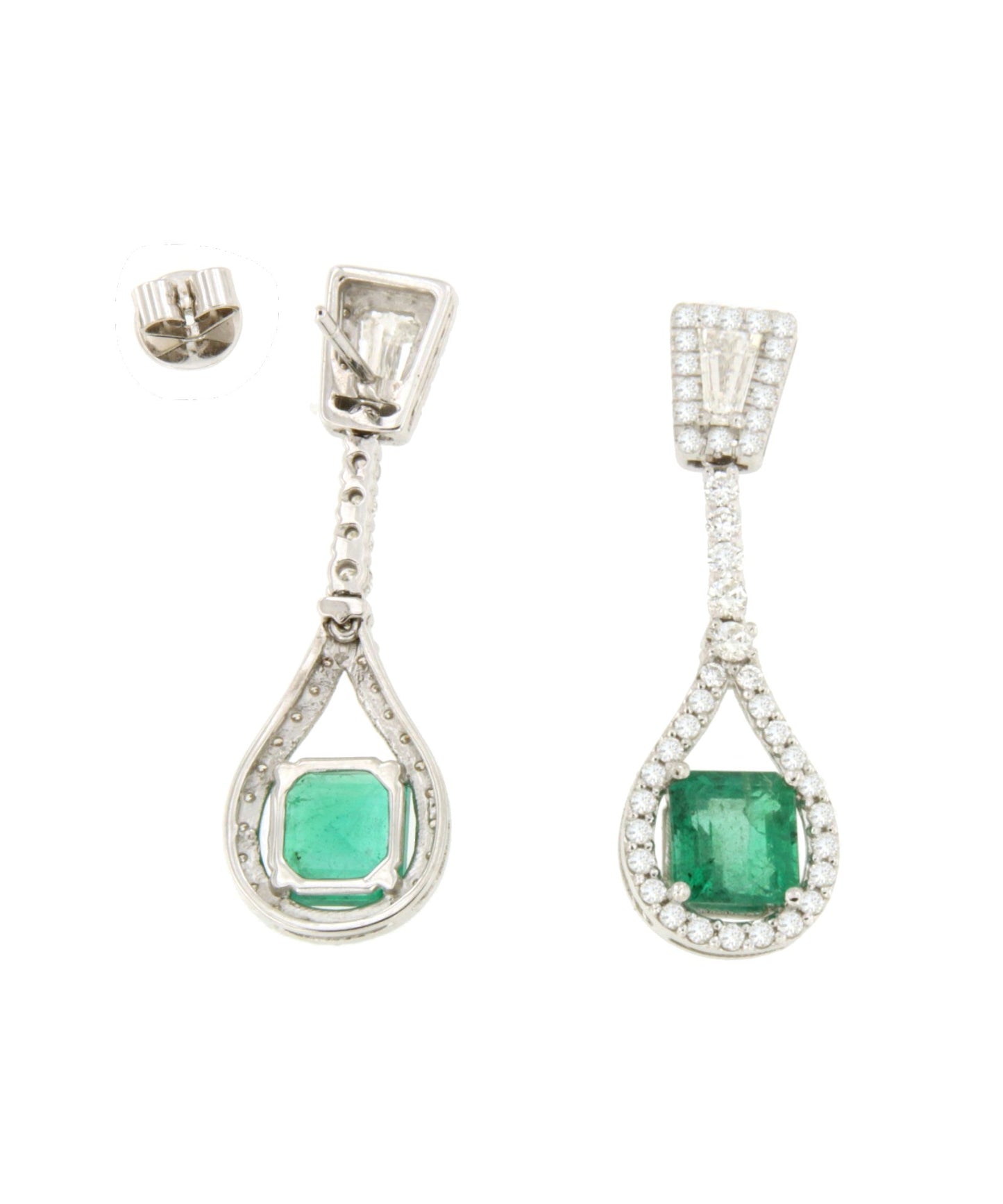 Pendientes PAWPAW largos oro blanco 18 ktes esmeralda y brillantes