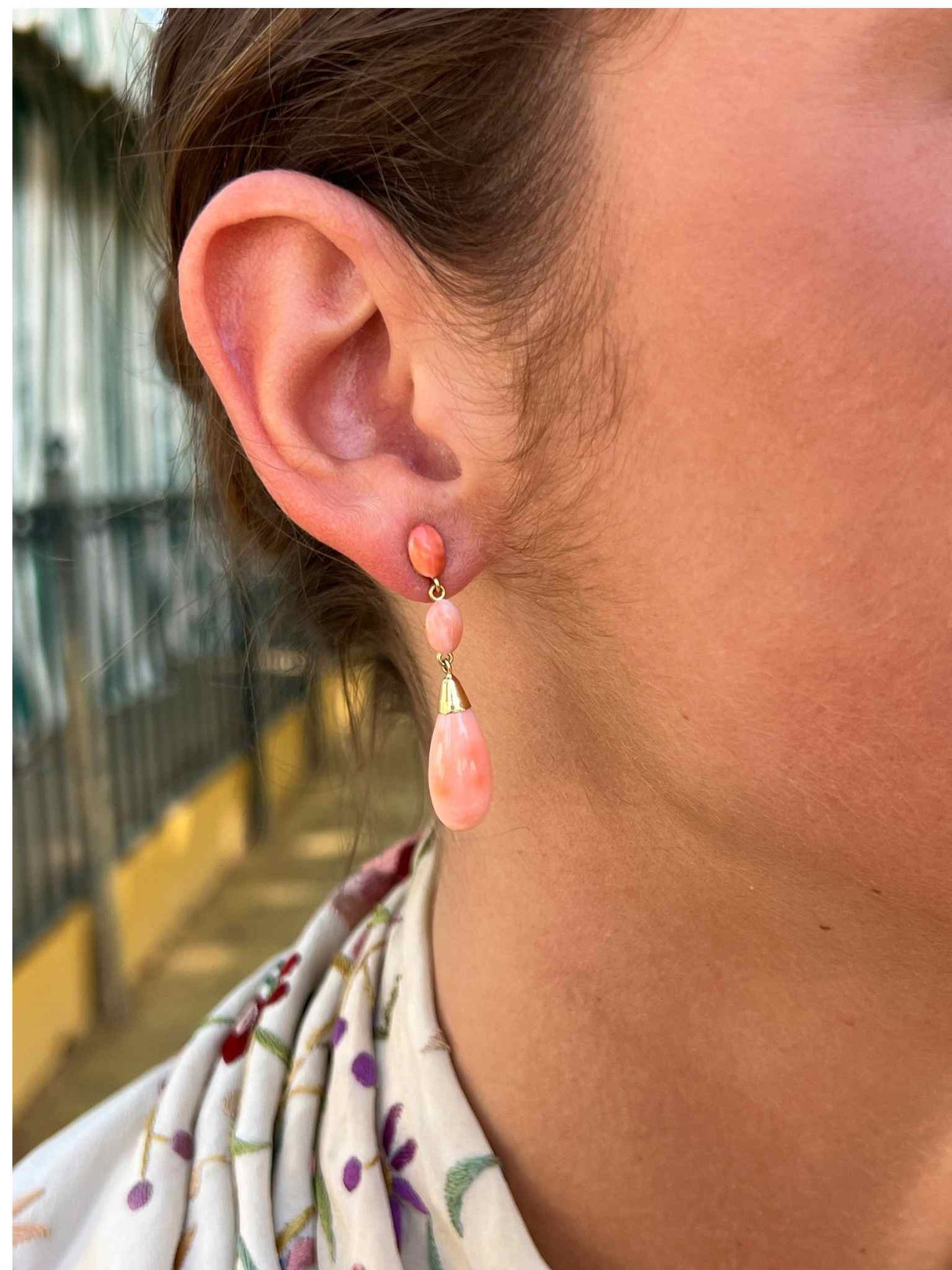 LOLA earrings in angel skin coral and 18 karat gold