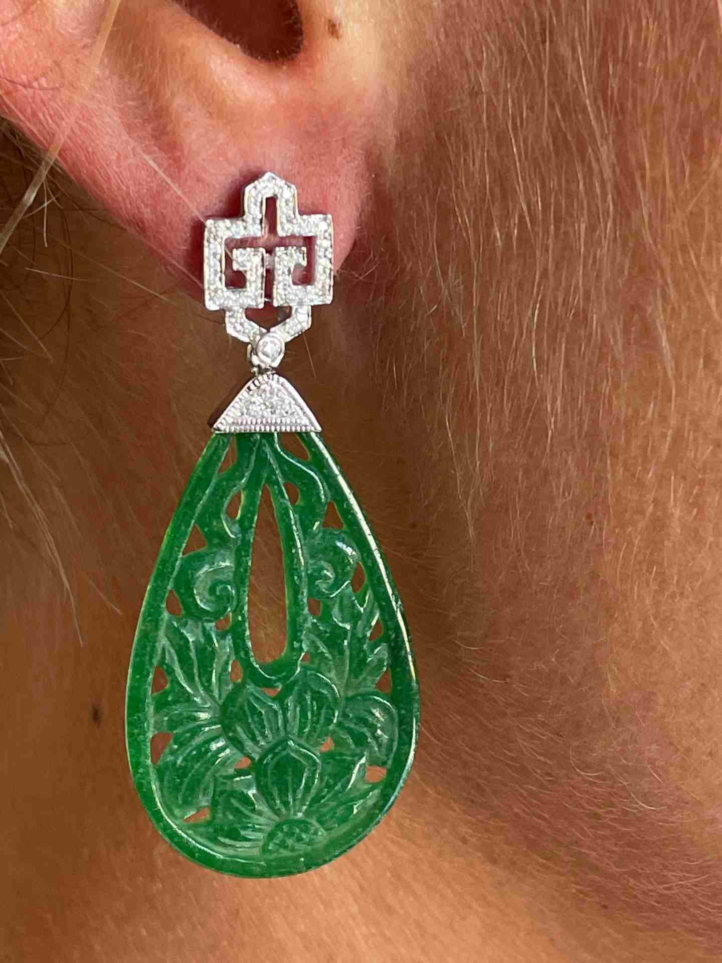 Perillas JACINTO de jade rojo y/o verde con casquillas de brillante