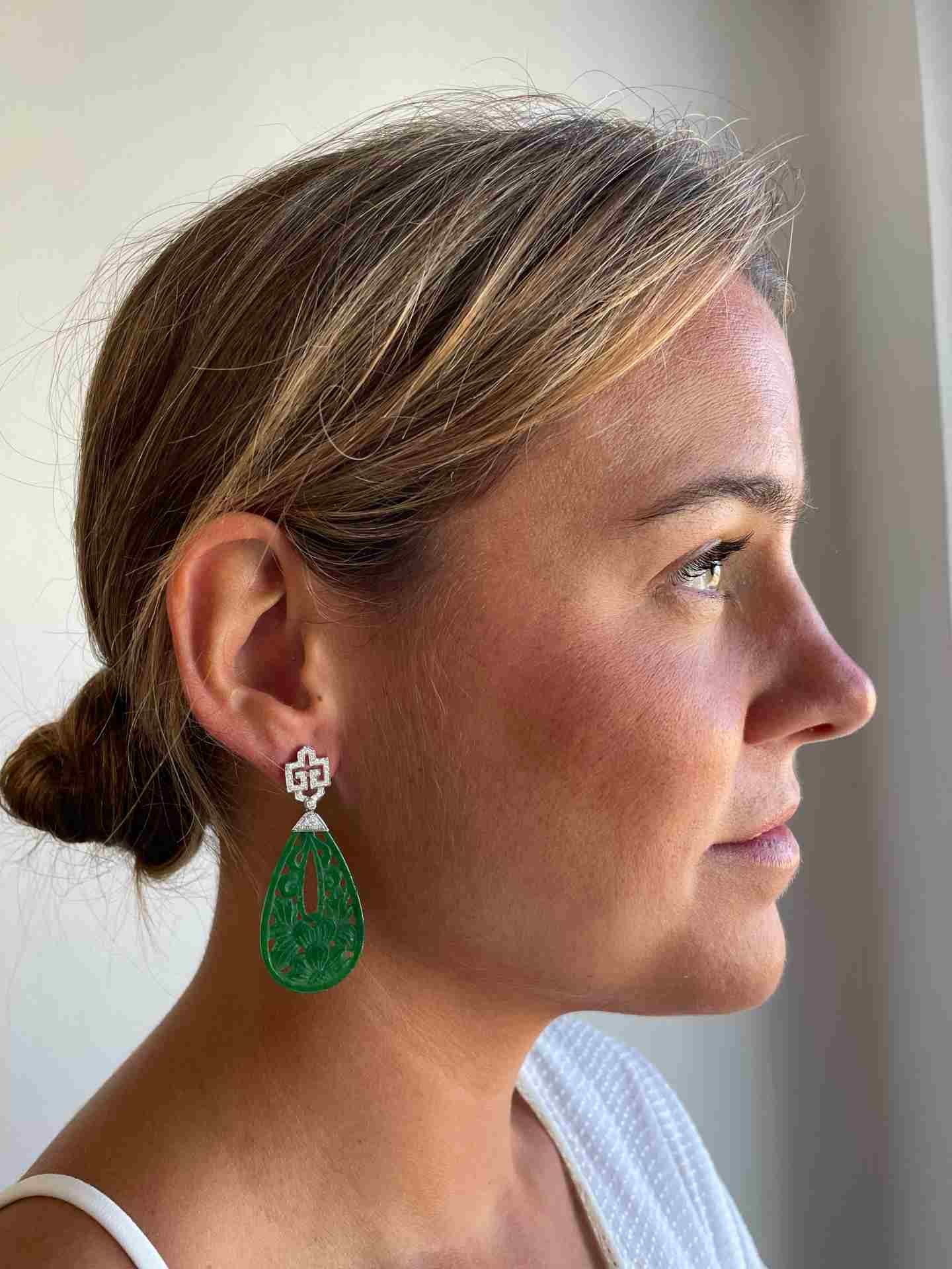 Perillas JACINTO de jade rojo y/o verde con casquillas de brillante