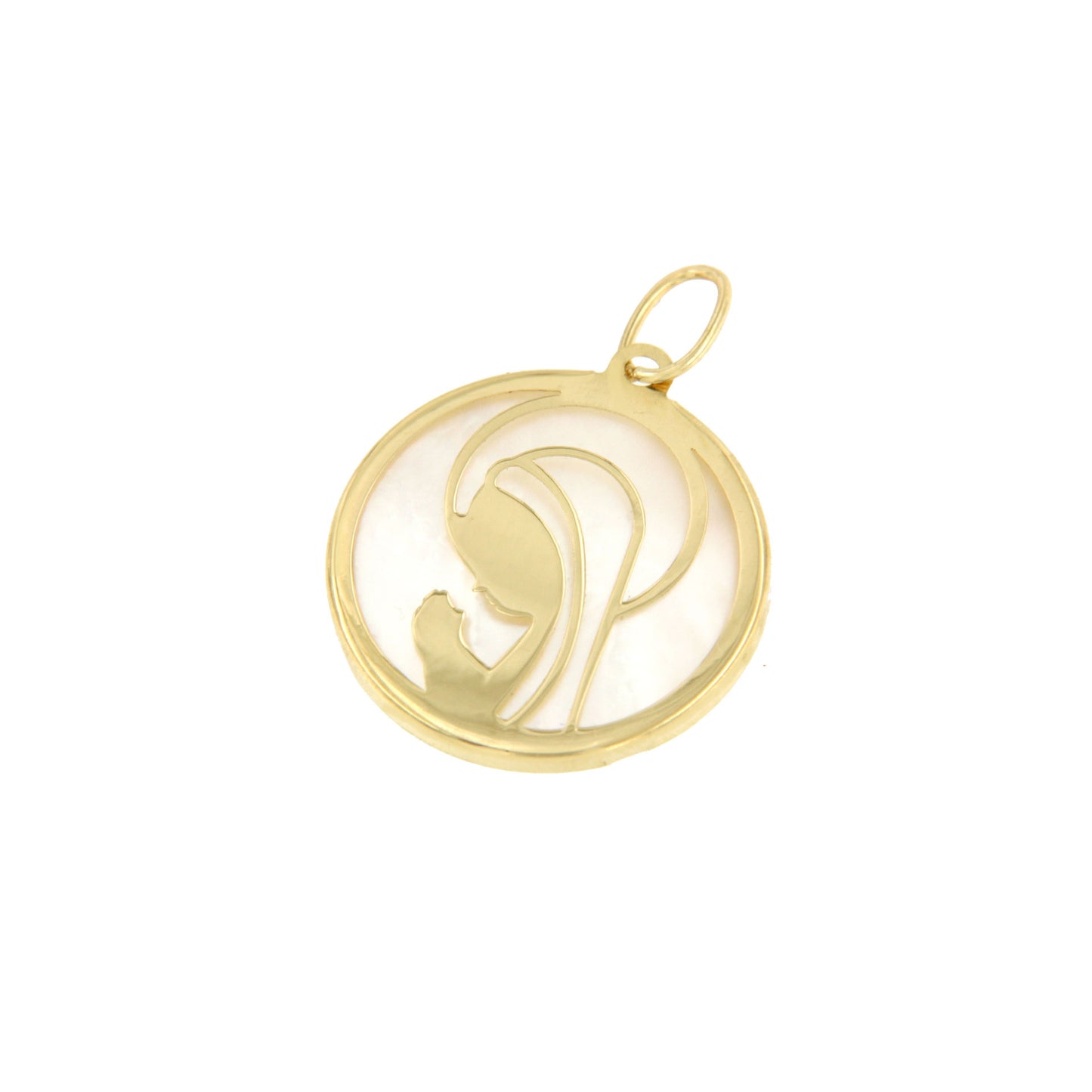 SARRIA medal of the Virgin Mary as a child in 18k yellow gold and mother-of-pearl