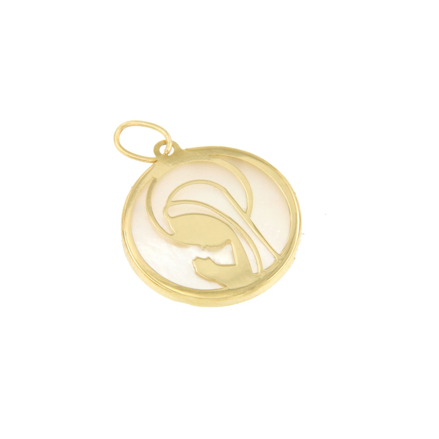 SARRIA medal of the Virgin Mary as a child in 18k yellow gold and mother-of-pearl