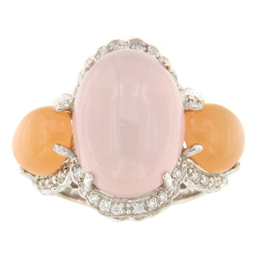 LLODIO ring with rose and orange quartz and a brilliant-cut diamond in 18k gold.