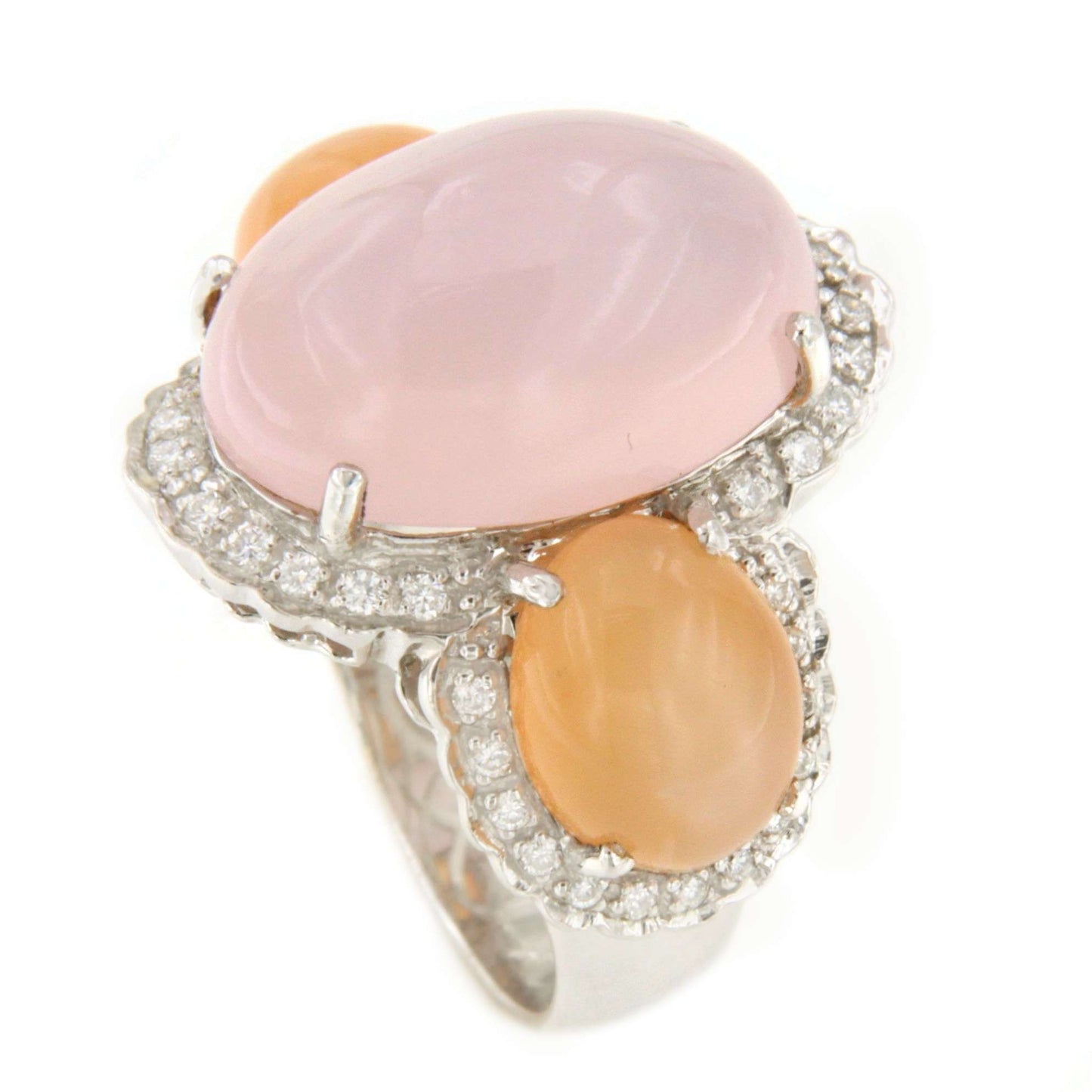 Anillo LLODIO cuarzo rosa y naranja con brillante en oro 18 ktes.