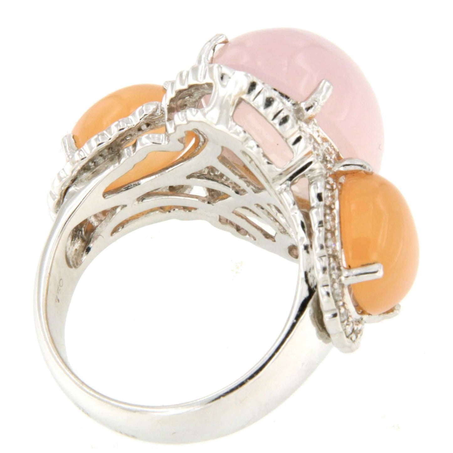 Anillo LLODIO cuarzo rosa y naranja con brillante en oro 18 ktes.