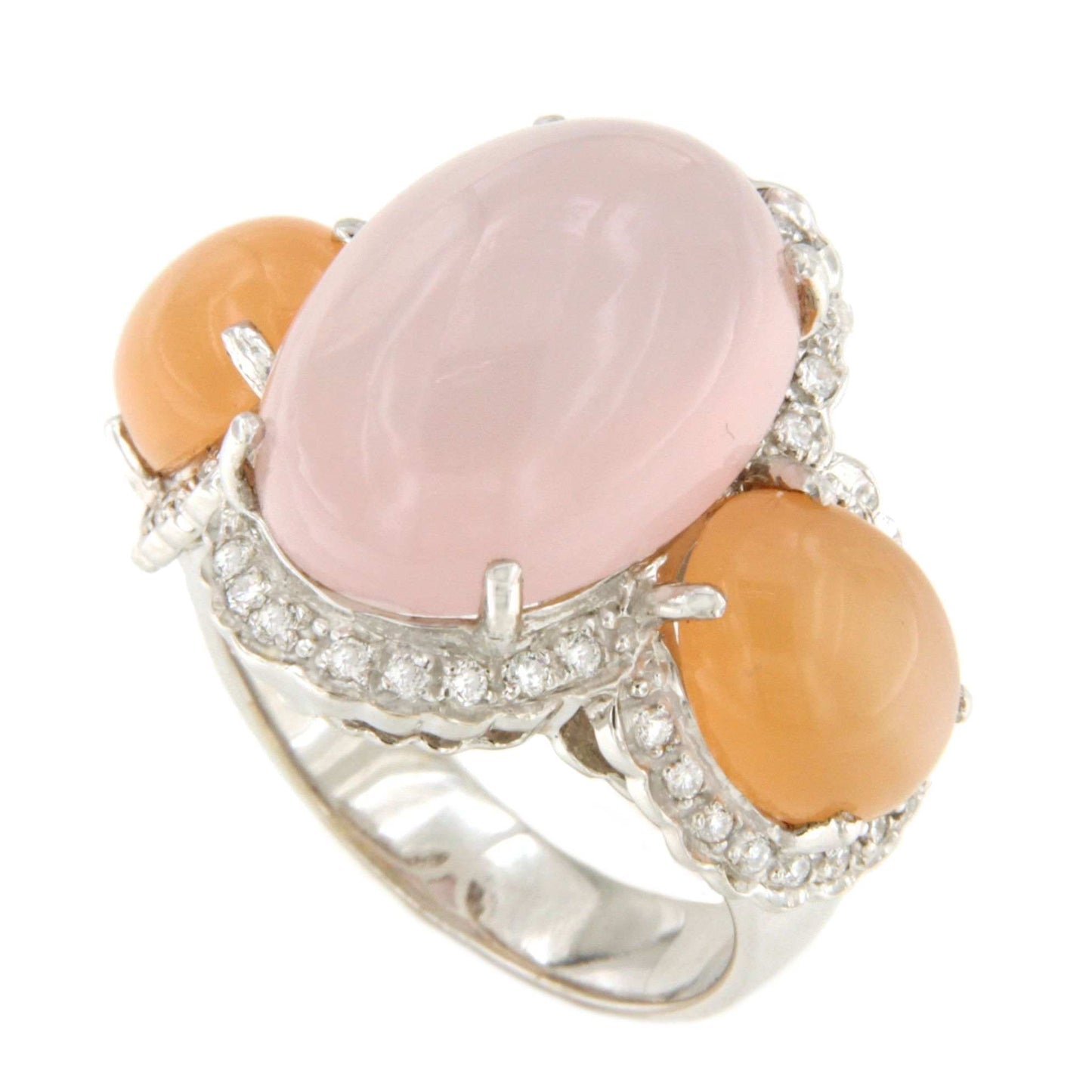 Anillo LLODIO cuarzo rosa y naranja con brillante en oro 18 ktes.