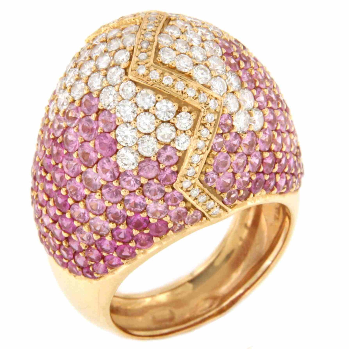 Anillo LLANES zafiros rosas con brillantes en oro rosa 18 kilates