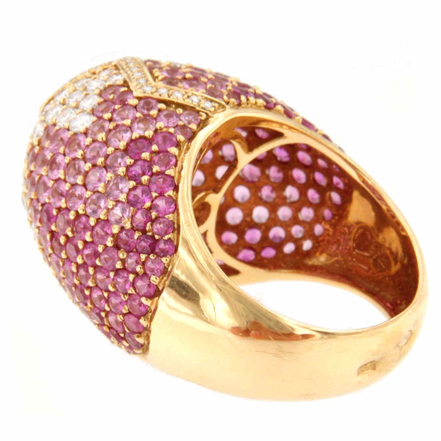 Anillo LLANES zafiros rosas con brillantes en oro rosa 18 kilates