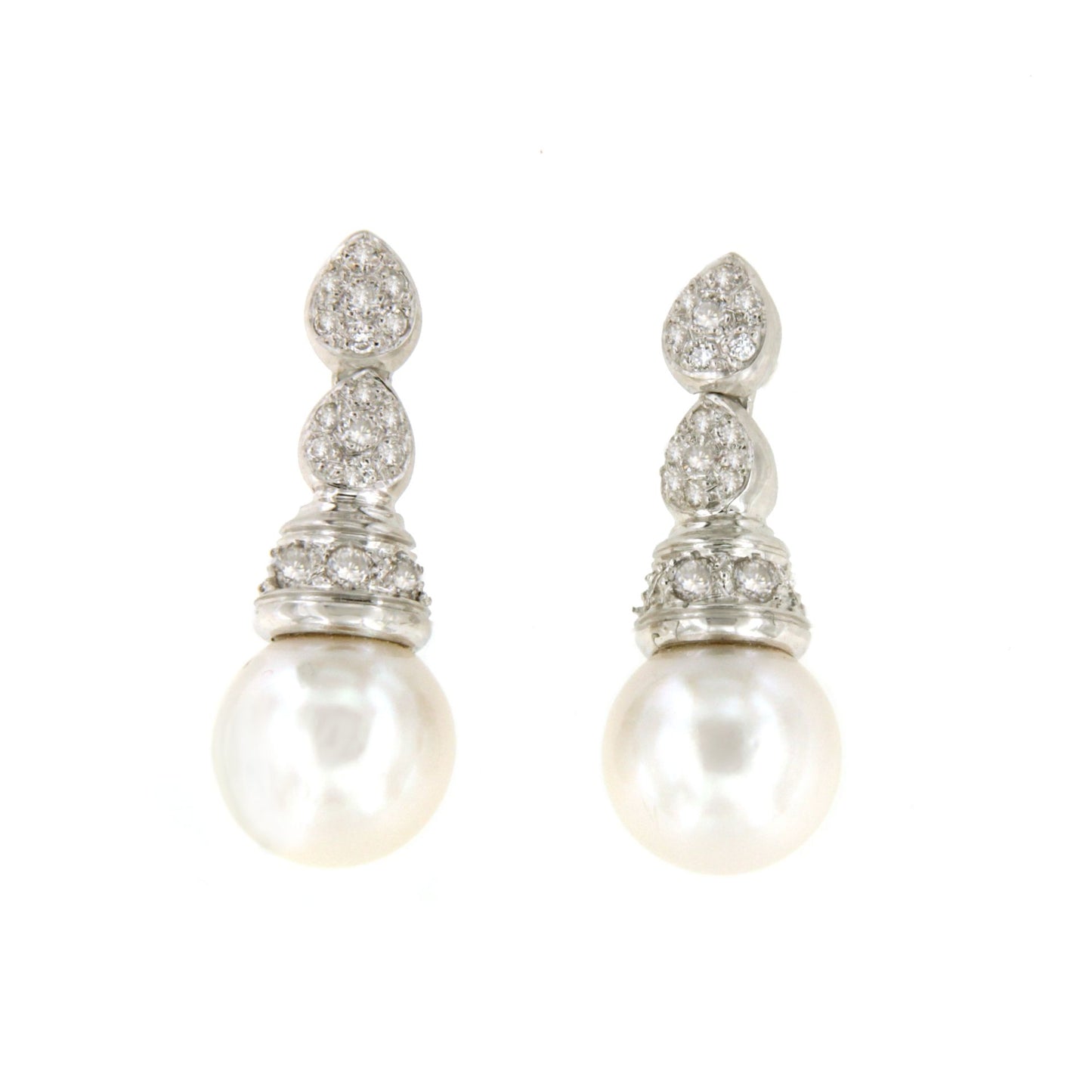 Pendiente PATO en oro blanco 18 ktes con brillantes y perlas australianas