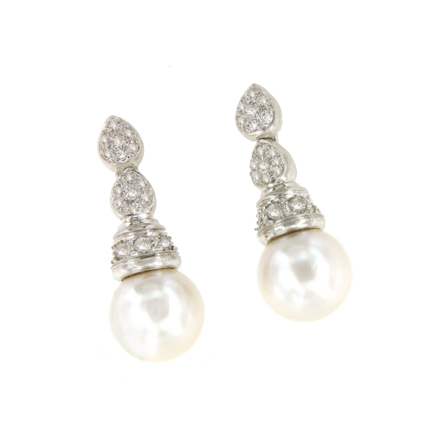 Pendiente PATO en oro blanco 18 ktes con brillantes y perlas australianas