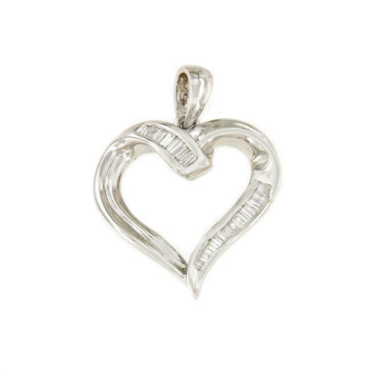 KIBO pendant in 18k white gold heart and baguettes