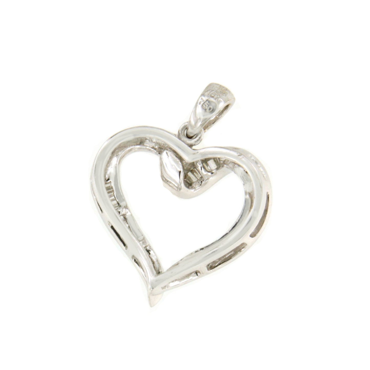 KIBO pendant in 18k white gold heart and baguettes
