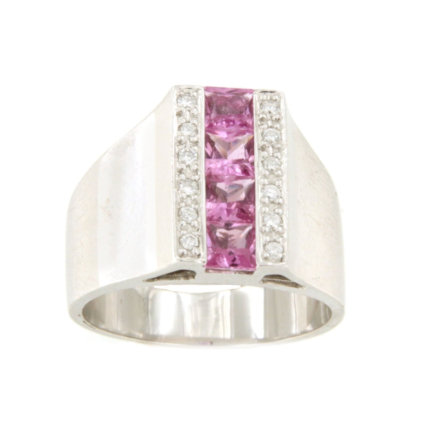 Anillo CANGAS centro zafiro rosa princesa con brillante en oro 18 ktes