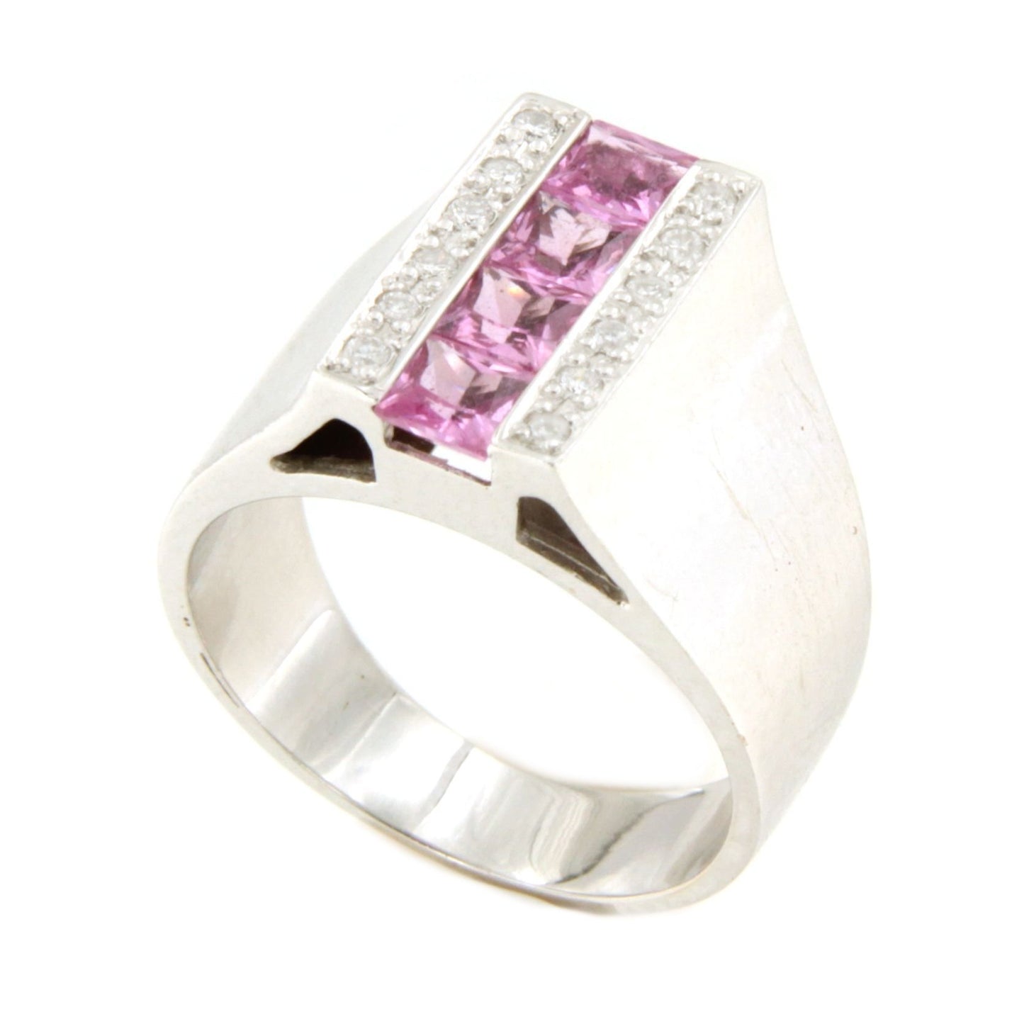 Anillo CANGAS centro zafiro rosa princesa con brillante en oro 18 ktes