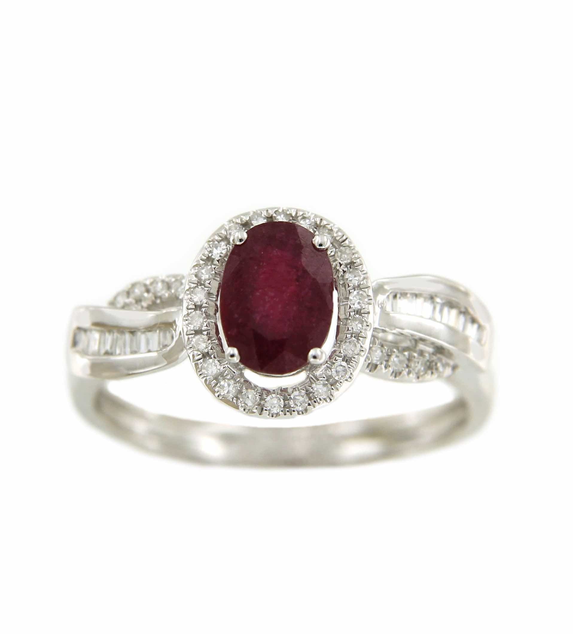 Anillo NILUFER de oro blanco con diamantes y esmeralda o rubí.