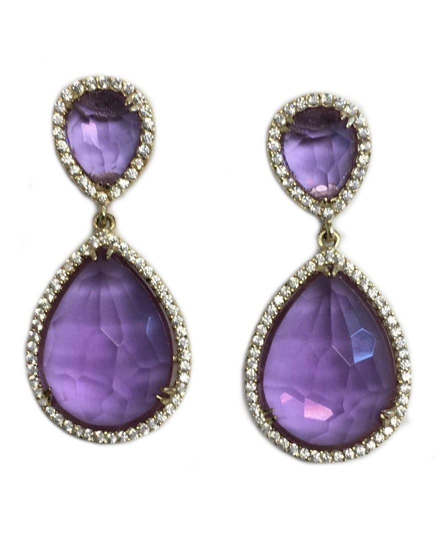 MIRON, pendientes de plata con circonitas y cuarzo violeta - Roman Joyero