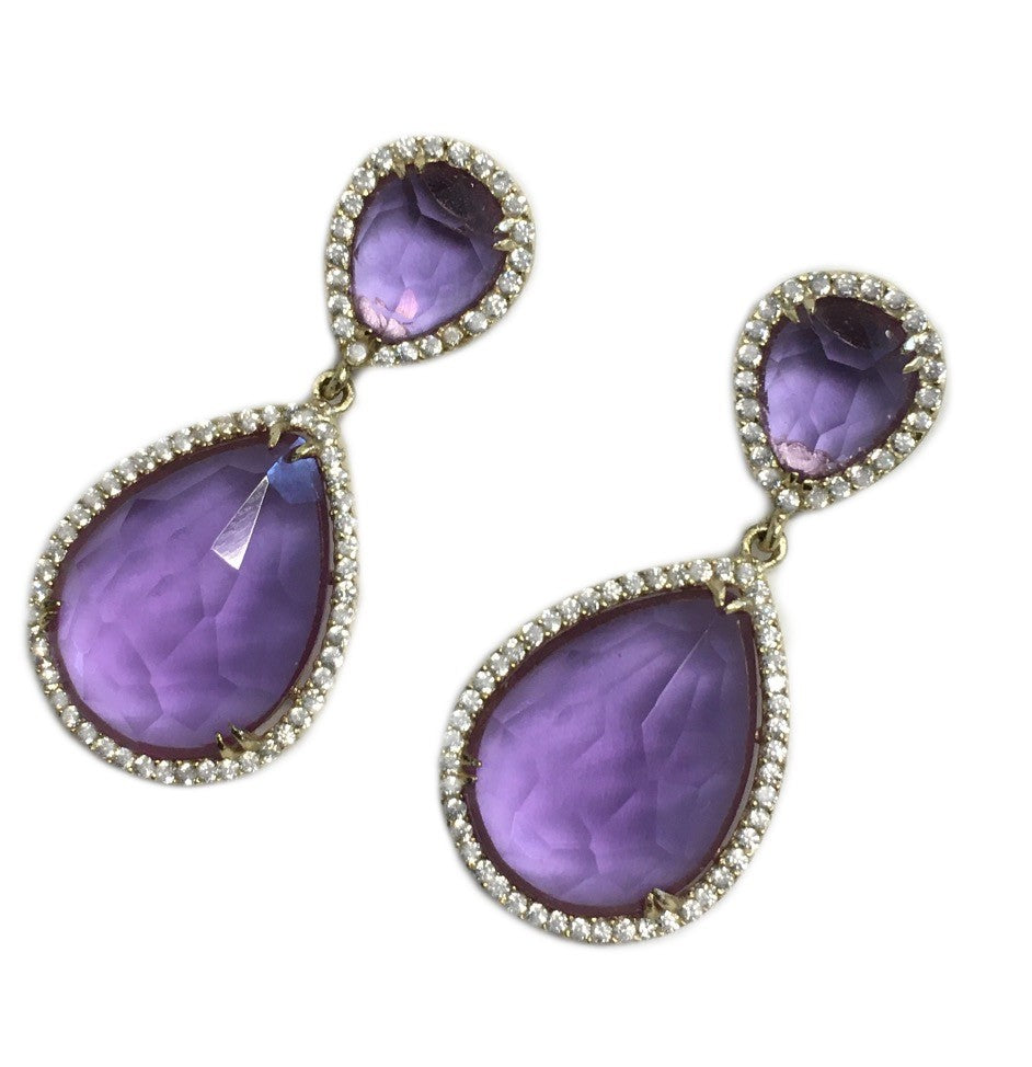 MIRON, pendientes de plata con circonitas y cuarzo violeta - Roman Joyero