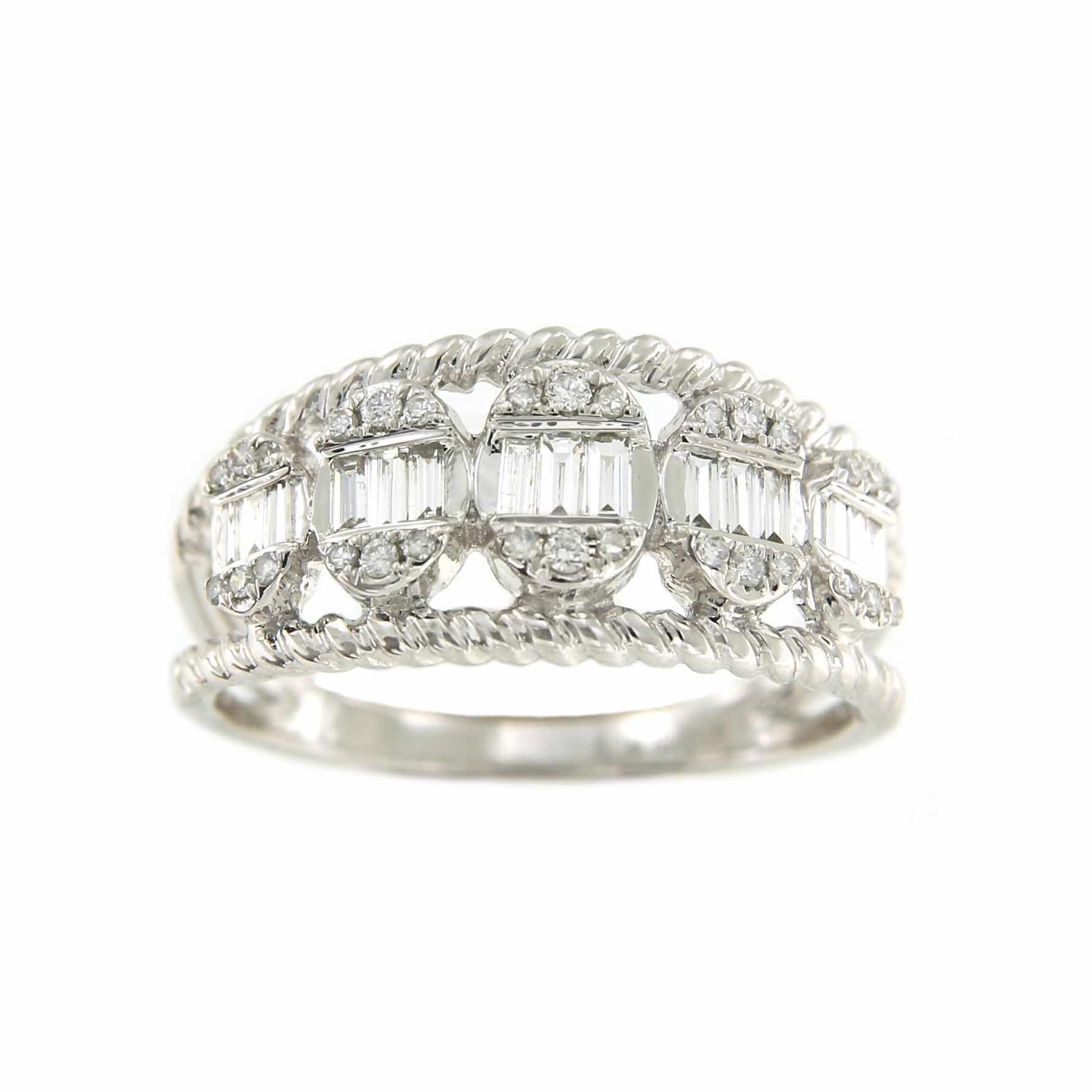 Anillo NURAY de oro blanco con brillantes y baguettes - Roman Joyero