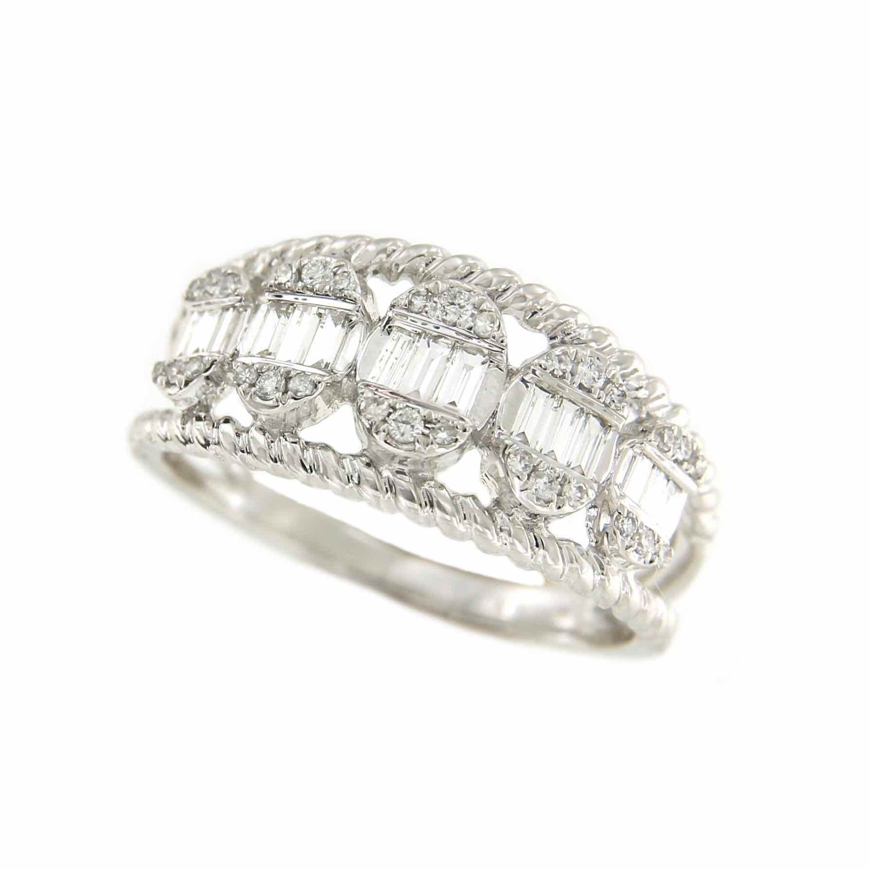 Anillo NURAY de oro blanco con brillantes y baguettes - Roman Joyero