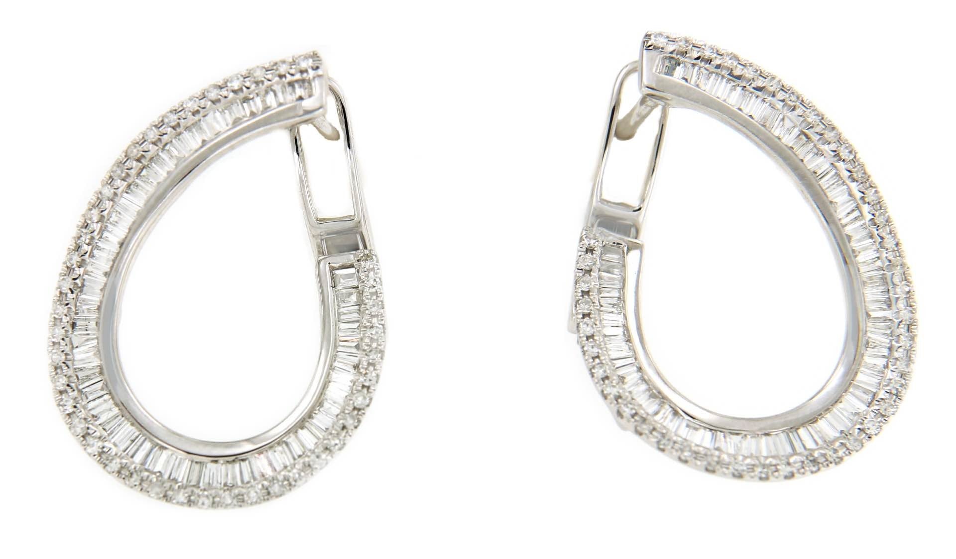Pendientes NURGUL en oro blanco con diamantes y baguettes - Roman Joyero