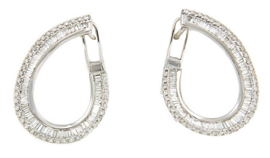 Pendientes NURGUL en oro blanco con diamantes y baguettes - Roman Joyero