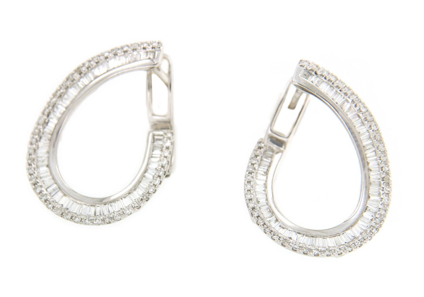 Pendientes NURGUL en oro blanco con diamantes y baguettes - Roman Joyero