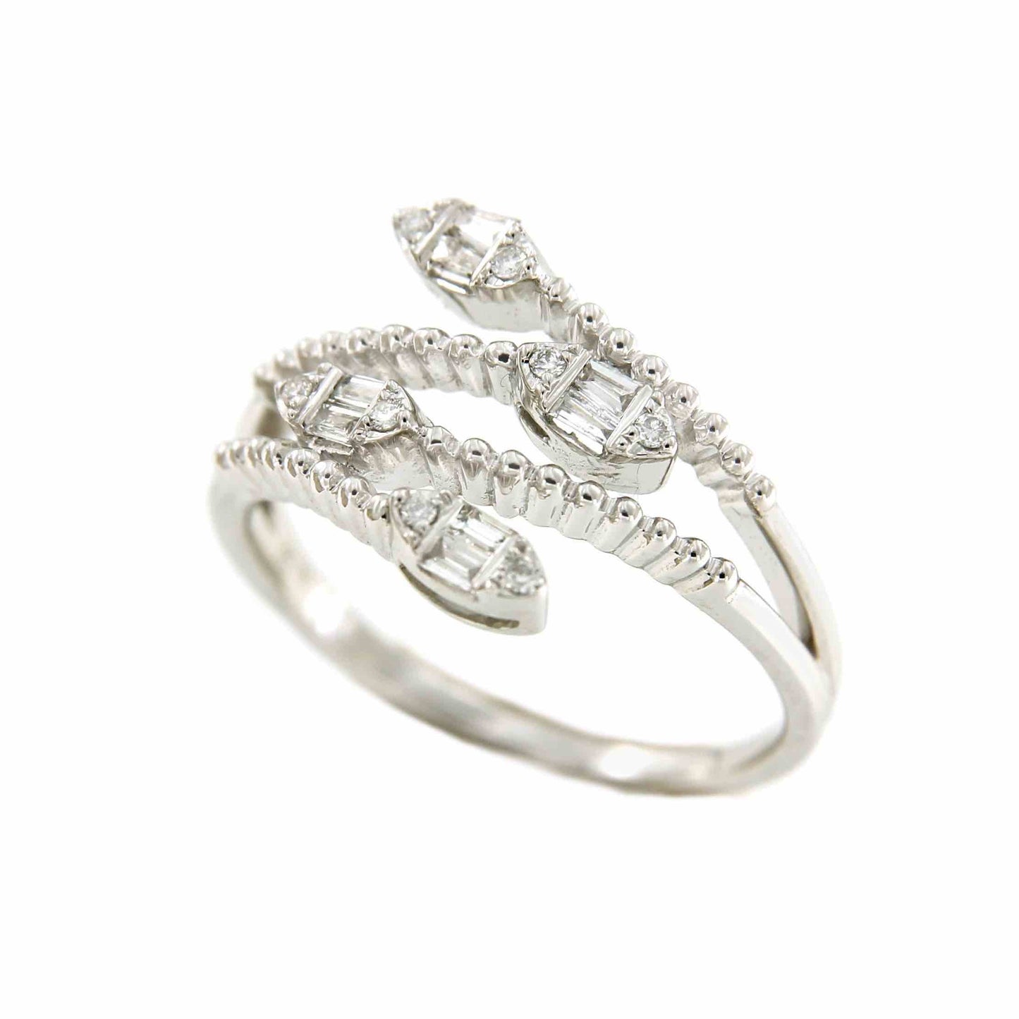 Anillo REYHAN en oro blanco con baguettes y brillantes - Roman Joyero