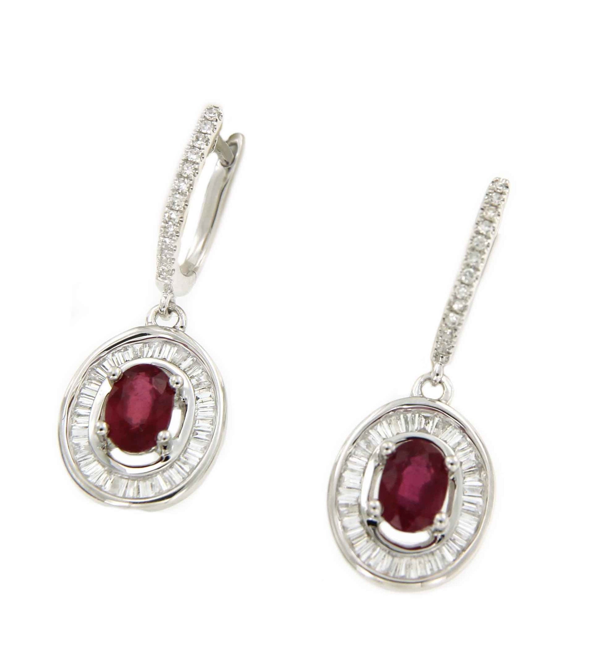 Pendientes SEDEF de oro blanco con diamantes y esmeralda, rubí o zafiro