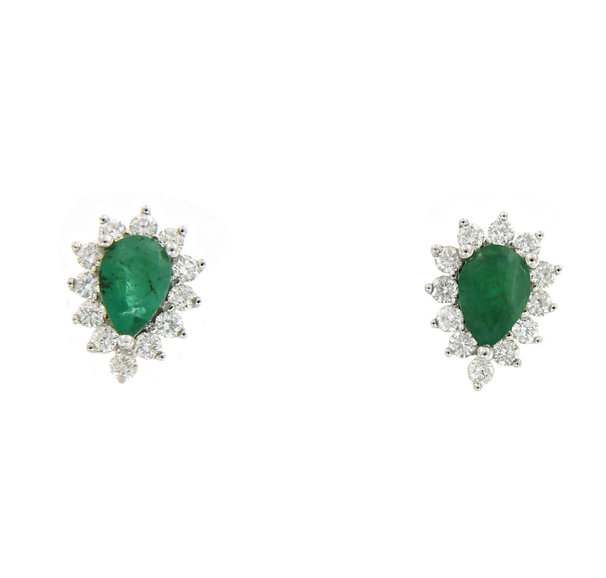 Pendientes SERMIN de oro blanco con brillantes y esmeraldas - Roman Joyero