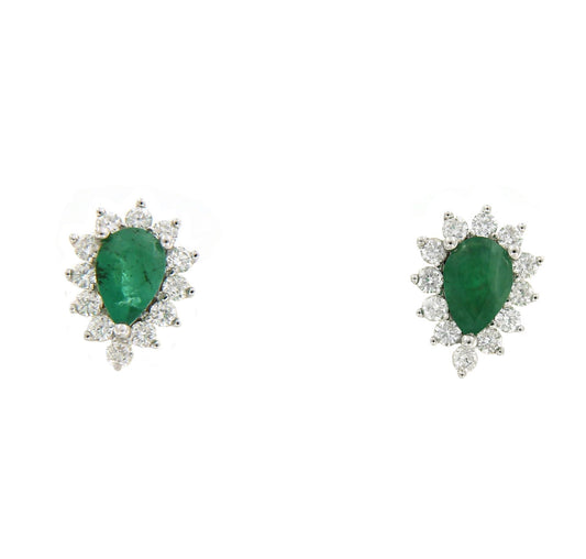 Pendientes SERMIN de oro blanco con brillantes y esmeraldas - Roman Joyero