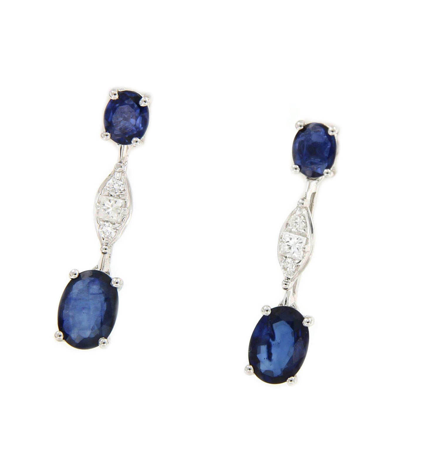 Pendientes SEVDA de oro blanco con diamantes y zafiros en 2 tallas