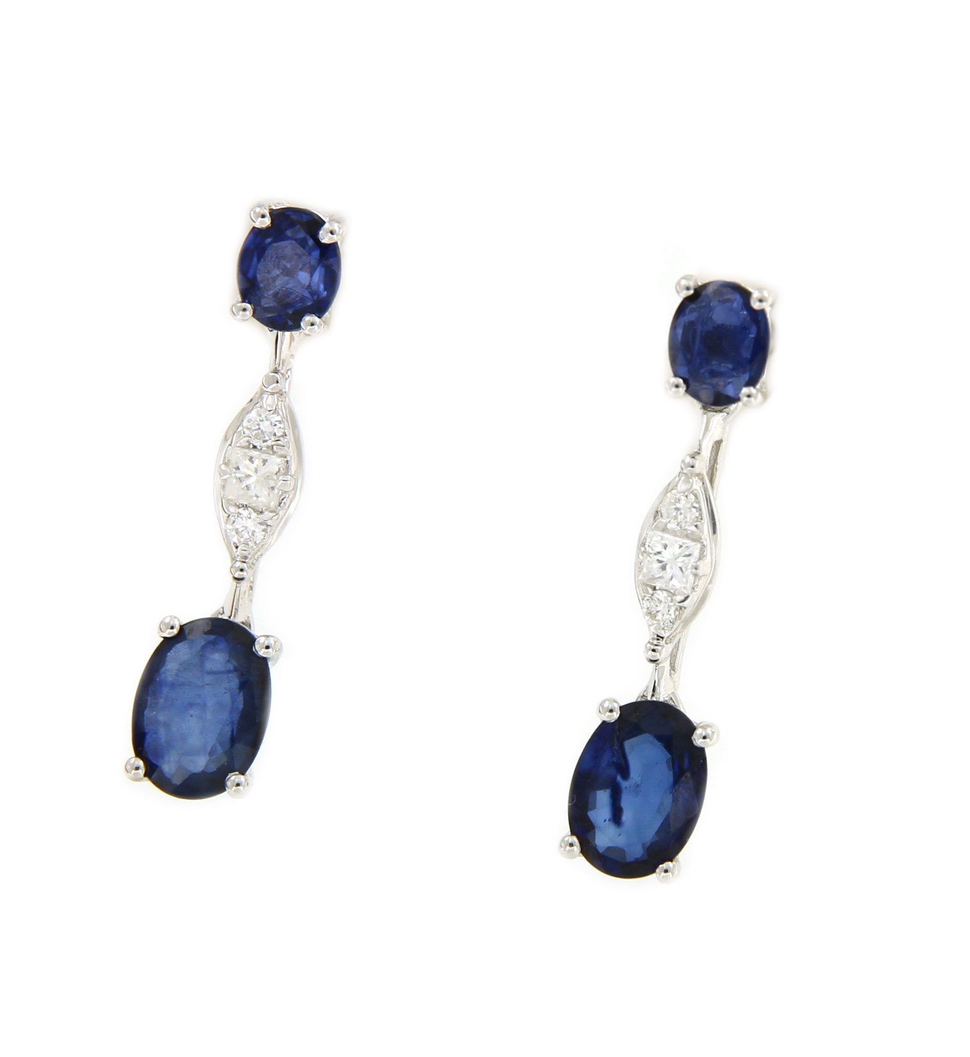 Pendientes SEVDA de oro blanco con diamantes y zafiros en 2 tallas