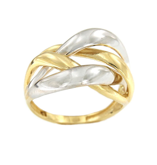 Anillo SIDIKA en oro blanco y amarillo con eslabones barbados - Roman Joyero