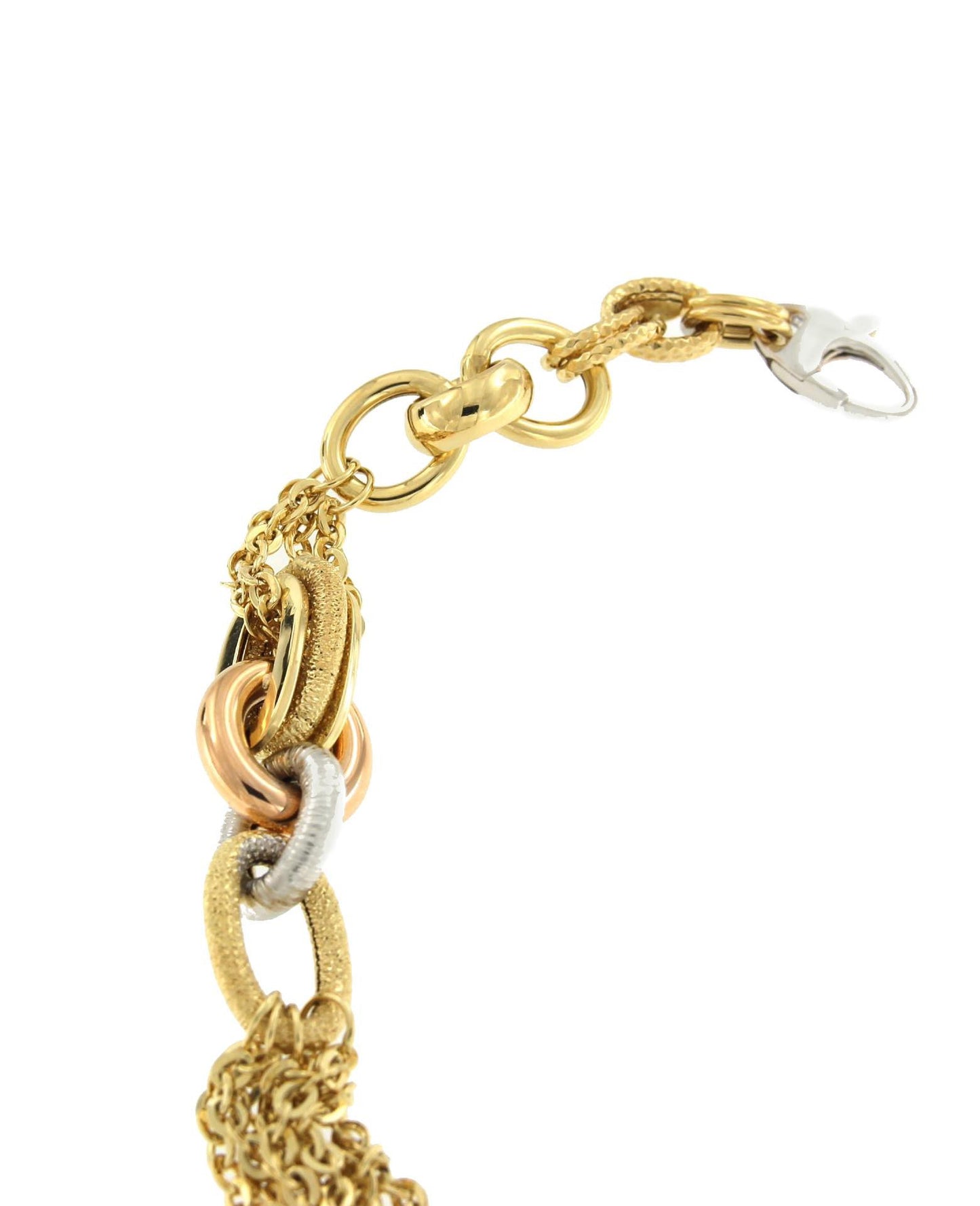 Pulsera ASLAN de oro en tres colores de varios tipos de eslabones de cadenas - Roman Joyero