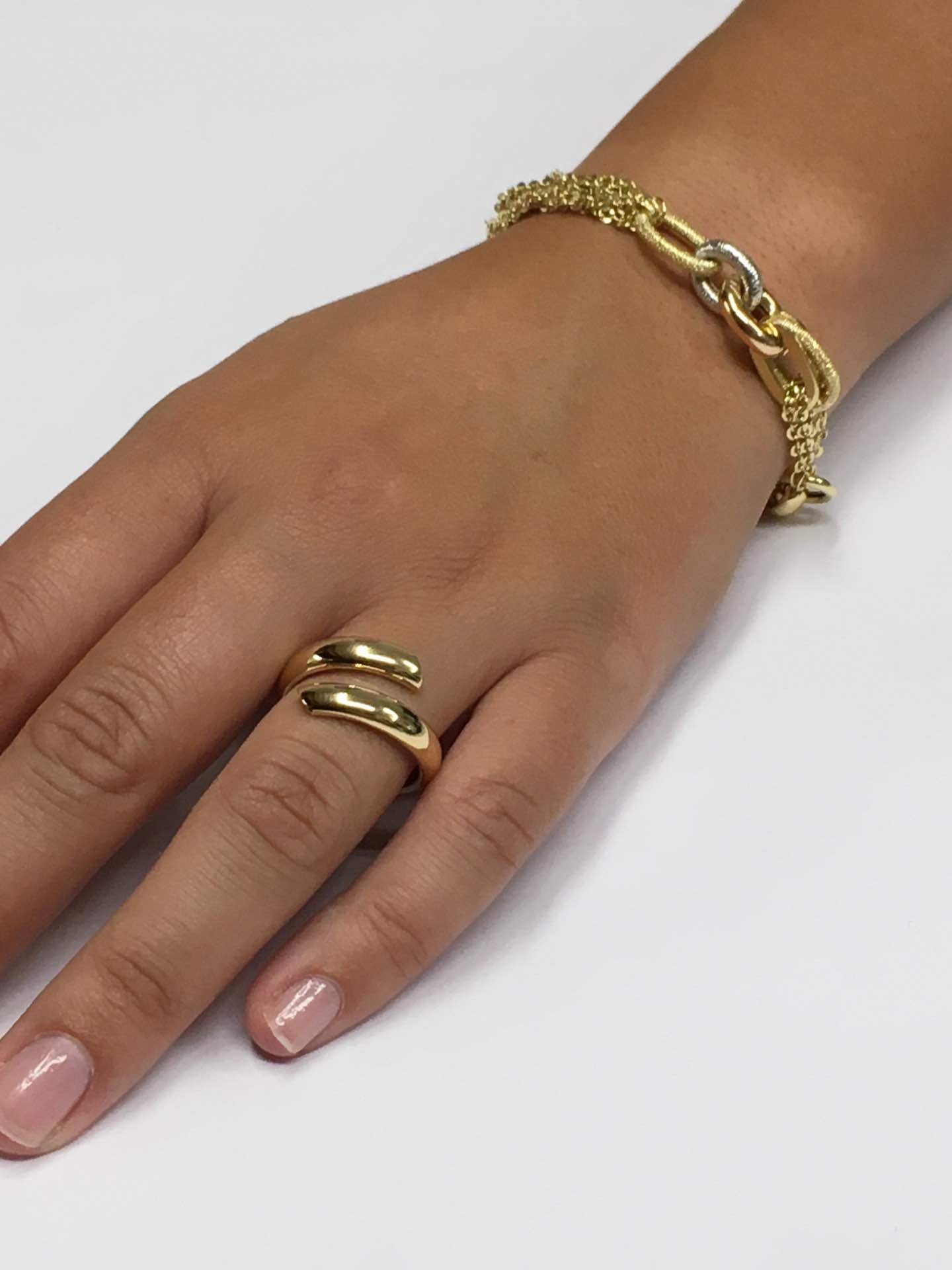 Pulsera ASLAN de oro en tres colores de varios tipos de eslabones de cadenas - Roman Joyero