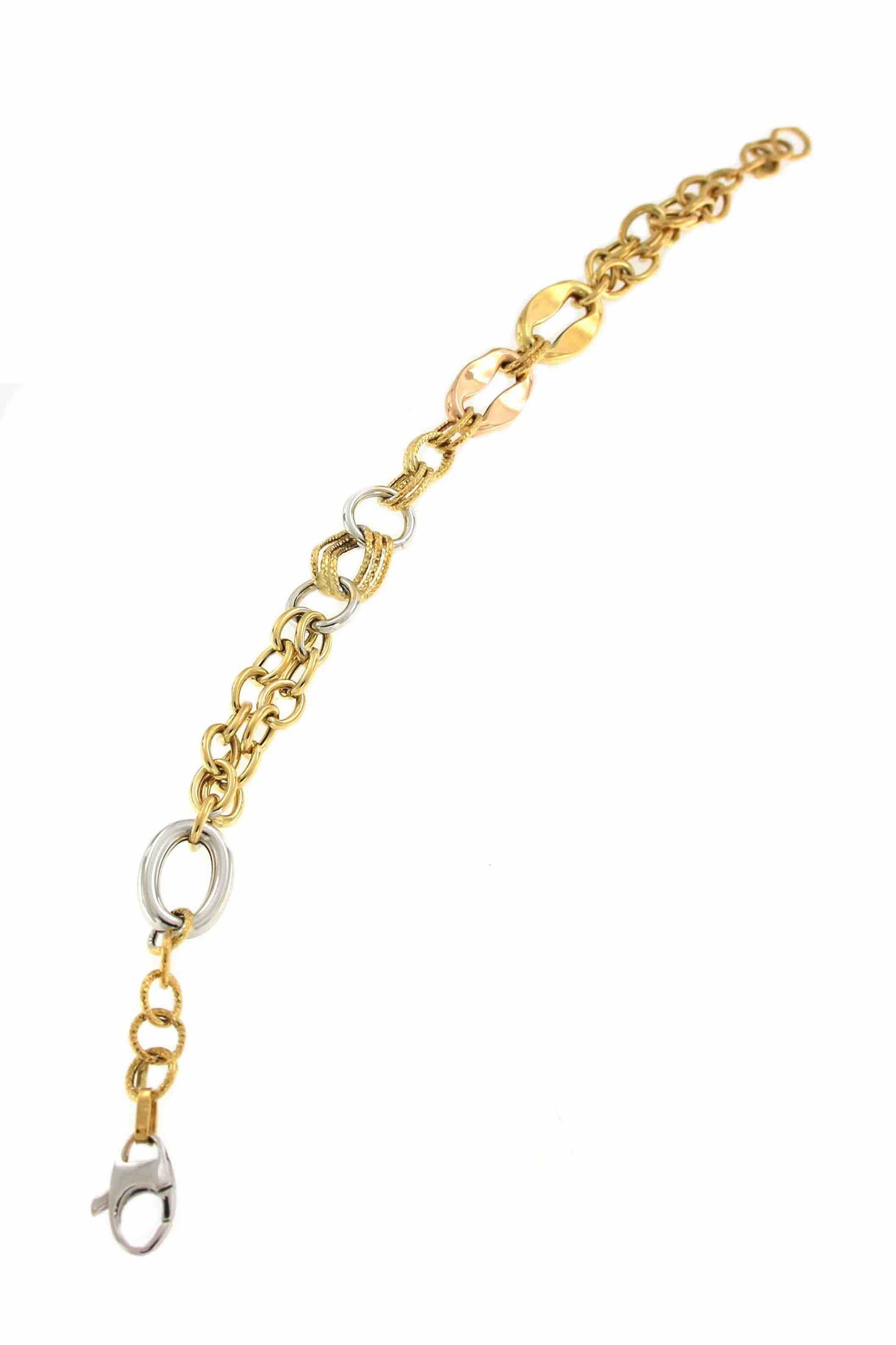 Pulsera KEDI distintos tramos de cadenas en oro 3 colores de 18 ktes